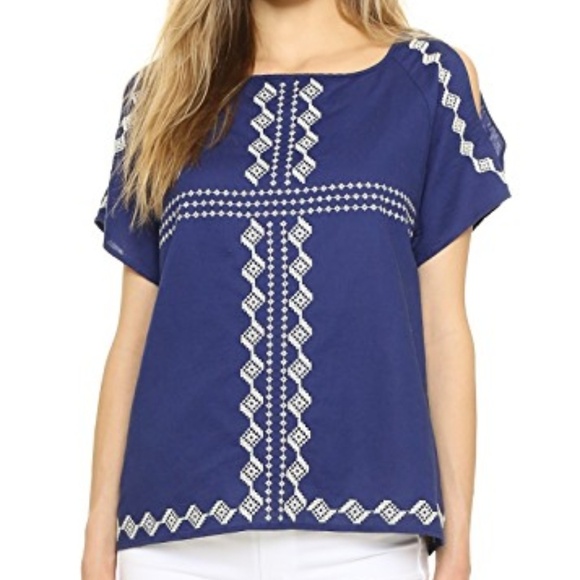 Cupcakes And Cashmere Women's Pastoria Linen Boxy Cold Shoulder Blouse Top - Picture 1 of 8